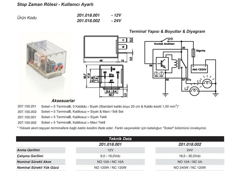 ELO STOP ZAMAN RÖLESİ 12V 0.1-11SANİYE AYARLI