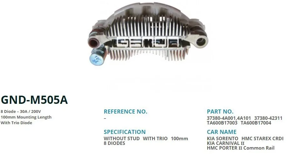 GENON HUNDAİ KİA SERONTO DİOT TABLOSU 100 MMGND-M505A