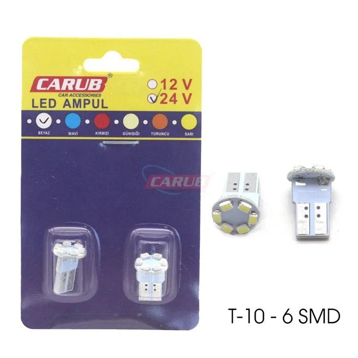 CARUB 24V T10 DİPSİZ 6 SMD BEYAZ LED   040 02 17