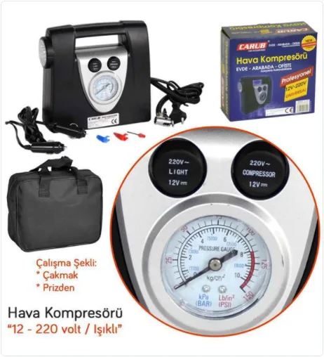 CARUP HAVA KOMPRESÖRÜ 12V-220V PROFESYONEL ÇANTALI