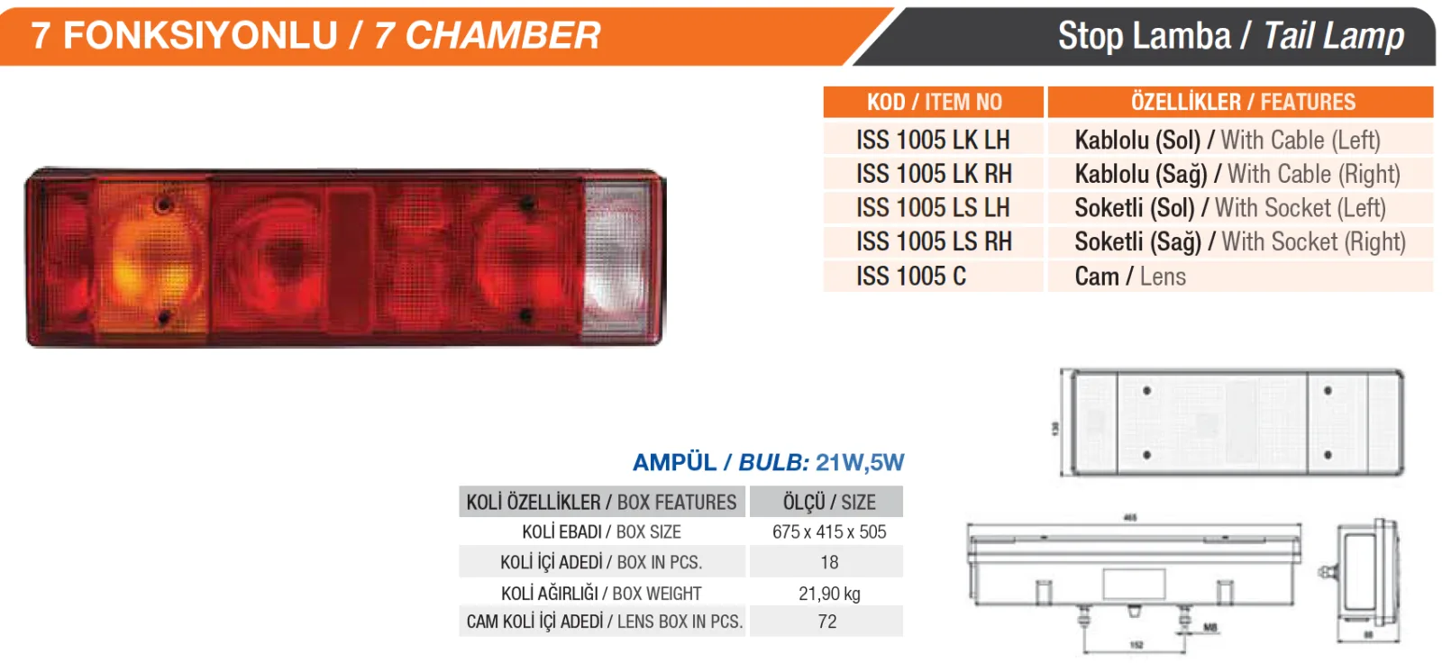 7 FONKSİYONLU STOP LAMBASI     1005LK