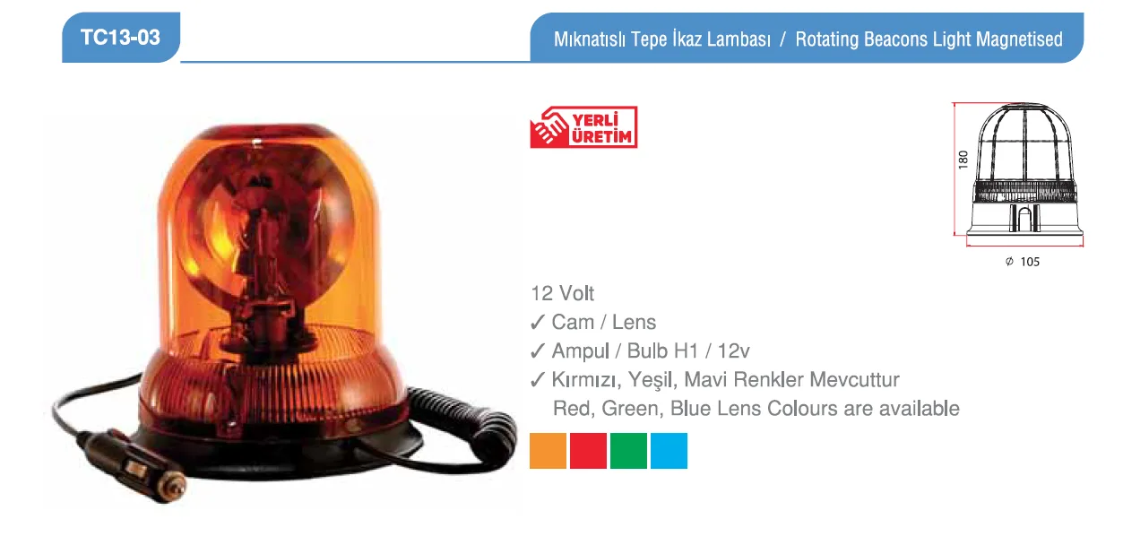 TECNOPOİNT UNİVERSAL DÖNER LAMBA 12V SARI MIKNATISLI       TC13-03