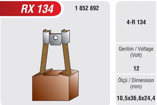 RX-134 12V  MEGA CATERPIL MARŞ KÖMÜRÜ 10,5*36,6*27 C820   RX134H 24V